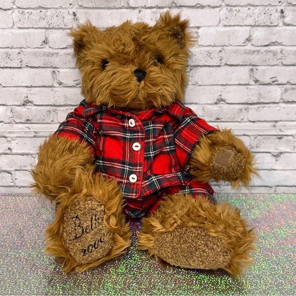 Belkie 2000 Teddy Bear Plush Plaid Pajamas Festive Jointed Hands Feet Vintage